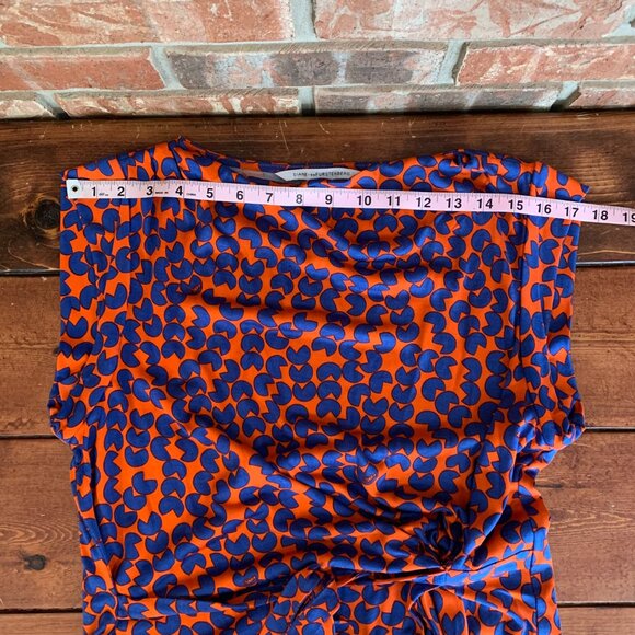 Diane Von Furstenberg Amberlin Orange Blue Print Belted Women's Size 8 Dress - Picture 13 of 15